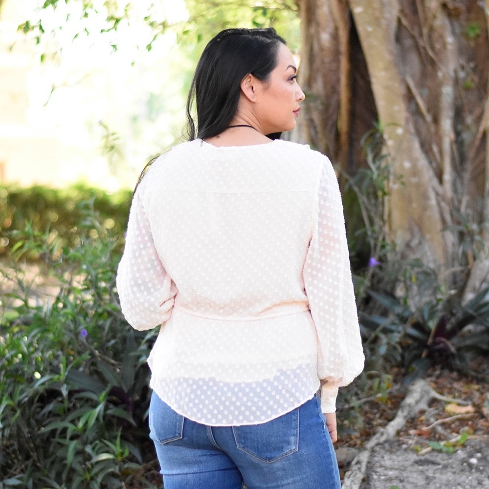 Long Sleeve Cream Swiss Dot Blouse - Picture 3 of 3